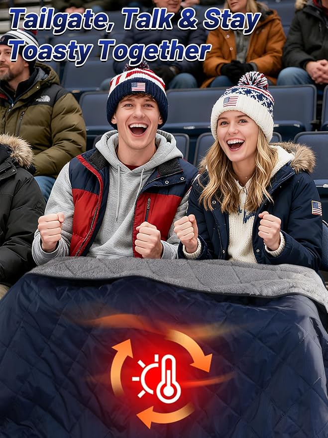 Aulock 55''W x 80''L Warm Outdoor Stadium Blanket Waterproof - Portable & Windproof Navy Blanket with Sherpa Fleece Lining for Camping Winter Cold Weather