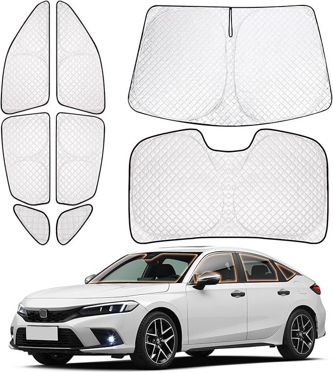XCBYT 2021-2024 Civic Full Coverage Window Shades | 6-Layer Blackout Insulated Sun & UV Protection | Custom Fit Privacy Covers for Camping, Sleeping & Car Living (8 PCS)