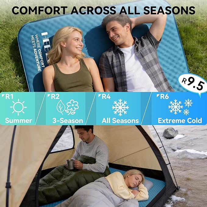HEETA Self Inflating Sleeping Pad with Electric Pump, 4" Ultra Thick Memory Foam Camping Mattress, 9.5 R-Value Insulated Sleeping Mat, Easy to Inflate & Deflate for Camping Car Travel Tent Cot Bed