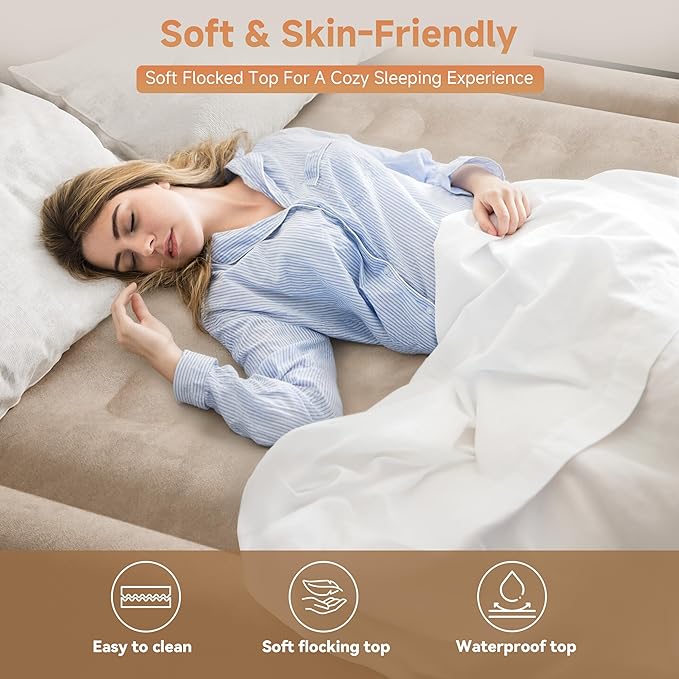 Sebor Air Mattress Twin with Built-in Pump 18", Comfortable Self-Inflating Air Mattress with High-Speed Pump, Durable Blow Up Mattress Twin with Storage Bag for Guests, Camping, Travel