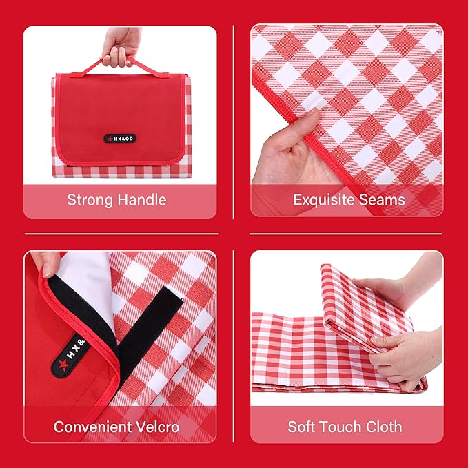HX&OD Outdoor Picnic Blanket 80"X80" Picnic Mat Extra Large Camping Blanket Beach Blanket Foldable Waterproof Sand Mat Hiking Travel Family Concerts(Red)