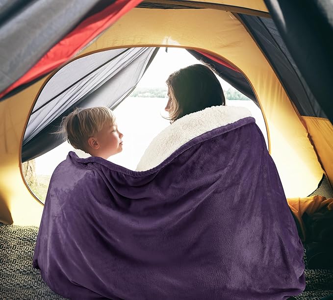 Utopia Bedding Sherpa Blanket Throw Size (Plum, 50x60 Inches) - Soft Lightweight Plush Fleece Reversible Blanket for Bed, Sofa, Couch, Camping and Travel
