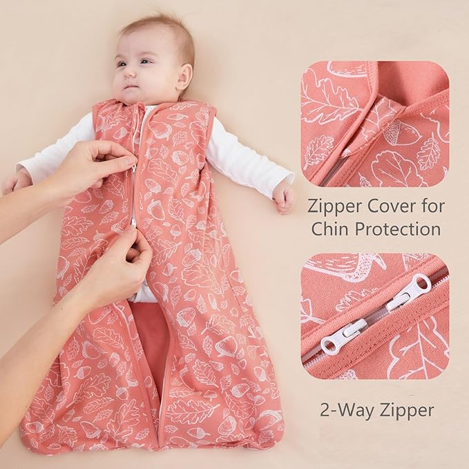 Baby Sleep Sack 0-6 Months, 100% Cotton Sleeping Sack for Newborn and Infant, 3 Pack Baby Wearable Blanket, 0.5 Tog Lightweight Double Zipper Sleep Bag Pink