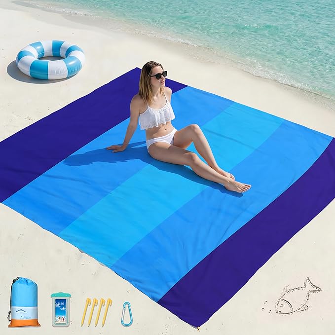 Famstar Beach Blanket Oversized Extra Large 78" X 81",Waterproof Sandproof Beach Blanket 1-7 Adults Lightweight Durable for Travel Camping Hiking Picnic