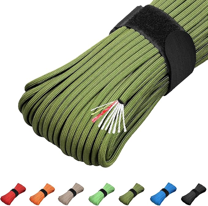 Survival Paracord 550 Fire Paracord Survivor Cord Nlyon Rope 10 Strands US Military Type III 550 Parachute Cord with Integrated Fishing Line, Fire-Starter Tinder 4 in 1
