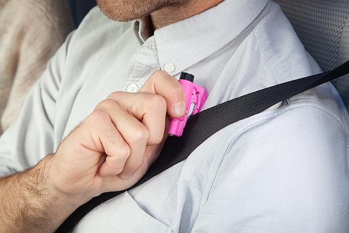 resqme The Original Emergency Keychain Car Escape Tool, 2-in-1 Seatbelt Cutter and Window Breaker, Made in USA, Lime Green - Compact Emergency Hammer