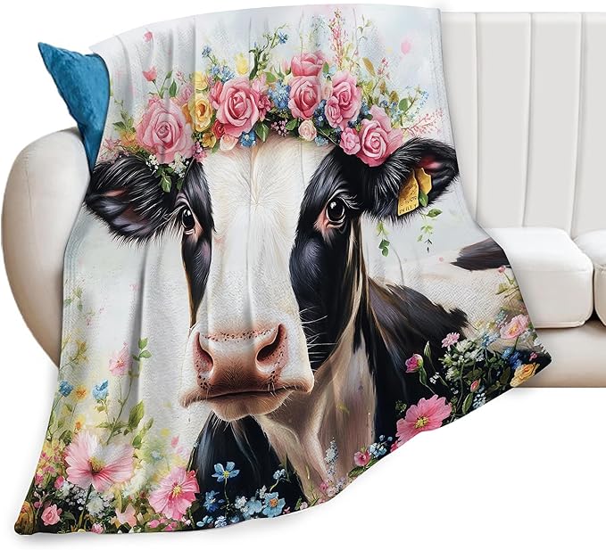 Cow Blanket Soft Warm Cute Cow Flannel Plush Throw Blanket Cozy Fluffy Cattle Animal Fleece Bedding Stuff Decor Blanket Gifts for Lover Girls Boys Kids Adults Women Bed Travel 60"x80"