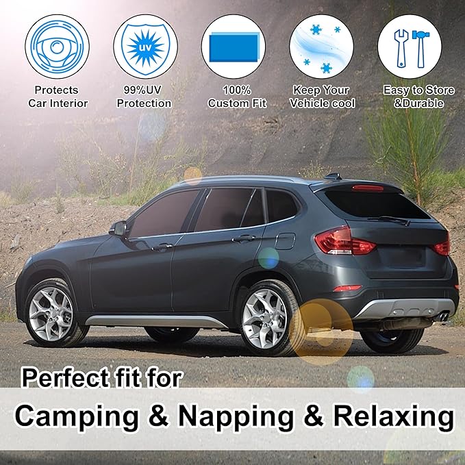 10PCS Windshield Sun Shade Custom Fit for 2011-2015 BMW X1 E84 Accessories Foldable Sunshade Side Rear Window Shade Cover Full Set Privacy Protection Keeps Car Cool