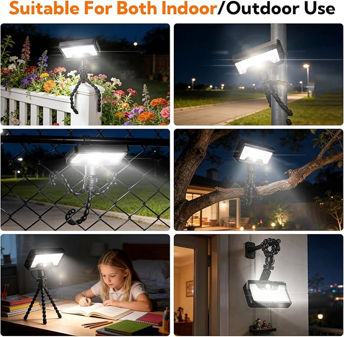 VZZNN 4 Pack Solar Motion Sensor Lights Outdoor, Flexible Octopus Tripod Security Lights, IP65 Waterproof with USB-C Charging, 600LM for Camping, Fence, Patio, Garden