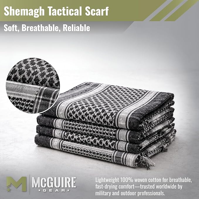 M MCGUIRE GEAR Shemagh Tactical Scarf, Middle Eastern Desert Hood, Bandana, Keffiyeh, Military Style, 100% Cotton, 42" x 42"