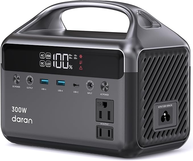 DaranEner Portable Power Station, 300W (Surge 600W) 192Wh(60,000mAh) Power Bank with 110V AC Outlet, LiFePO4 Battery for Home Emergency, Camping, Travel,& Outdoor Electronics(Option Solar Generator)