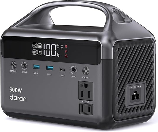 DaranEner Portable Power Station, 300W (Surge 600W) 192Wh(60,000mAh) Power Bank with 110V AC Outlet, LiFePO4 Battery for Home Emergency, Camping, Travel,& Outdoor Electronics(Option Solar Generator)