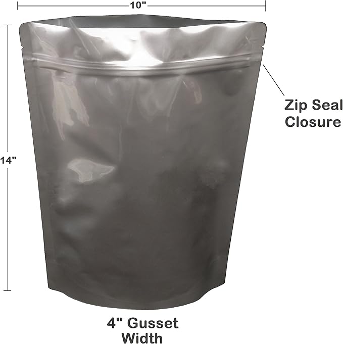 7 Mil Zip Top Mylar Bags Stand Up Gusseted Pouch in Multiple Sizes (50, 1 GALLON 10 x 14 inch)