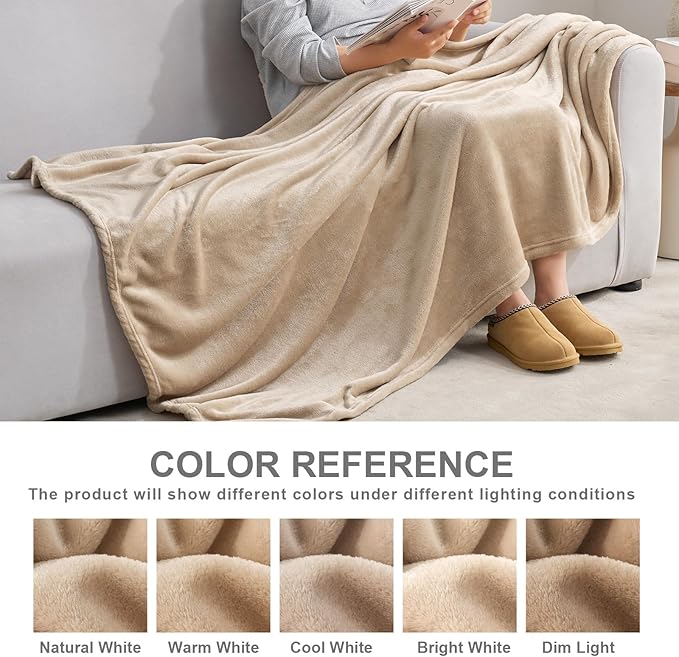 Hansleep Fleece Light Camel Twin Blanket, Super Soft Flannel Fuzzy Plush Cozy Blanket for All Seasons, Light Camel, Twin 60x80 Inches