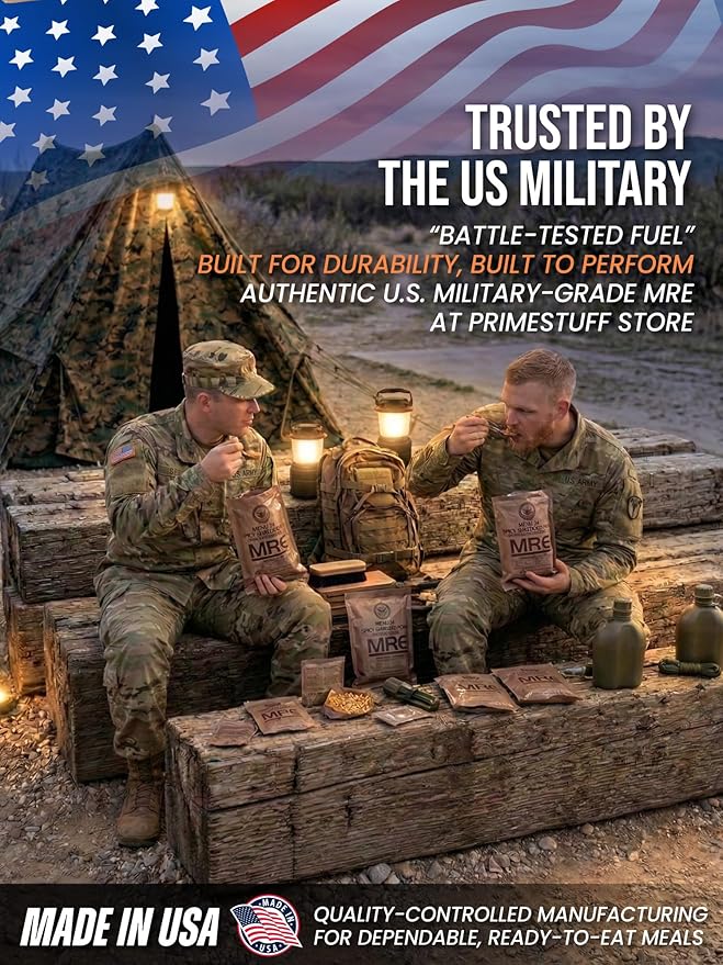 MRE Meals Ready to Eat – Case B (13-24) / 12 packs - Military Survival Food Kit for Camping, Hiking, Hunting, Fishing, Outdoor Adventure & Emergency Preparedness – Complete Meal Rations with Flameless Heater, Long Shelf Life (Inspection Date 2026)