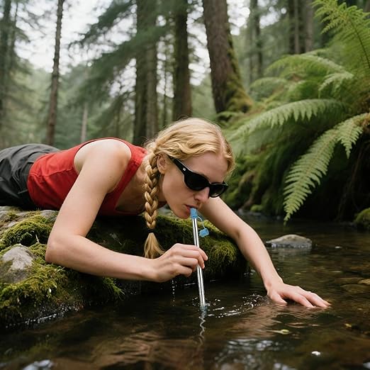 Portable Water Filter Straw, 316L Stainless Steel Reusable Personal Water Purifier for Camping Hiking Backpacking Travel, Emergency Survival Gear （Light Blue,1 Pcs）