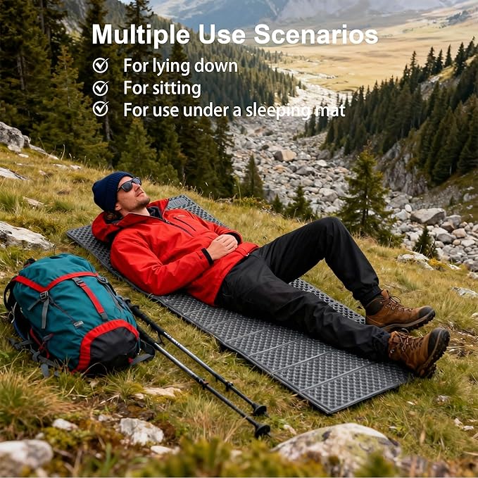 YIKI Upgraded Thickness Closed Cell Foam Sleeping Pad, 75.6"x22"x0.9", Ultralight Foldable Foam Camping Mat with Heat Reflective Layer, Waterproof Backpacking Pad for Hiking, Tent, Outdoor Use