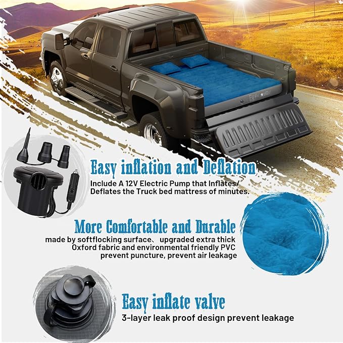 Umbrauto Truck Air Mattress for 5.5-5.8ft Full Size Short Bed, Inflatable Pickup Tent Camping Mattress, Blow Up Pick Up Truck Air Bed for Outdoor Travel