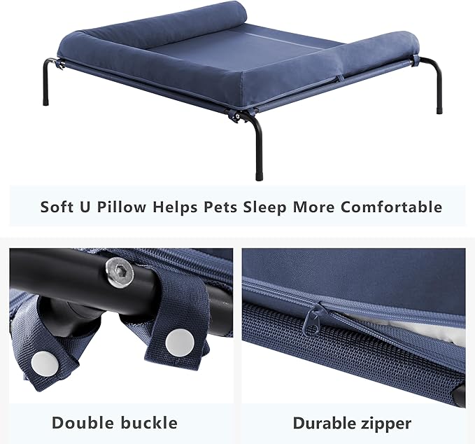 Cooling Elevated Dog Bed, Outdoor Raised Dog Beds, Medium Waterproof Dogs Cot W/Breathable Mesh, Pet Cot W/Portable Removable Bolster
