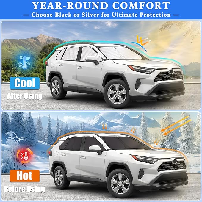 ZATOTOO Car Window Shades for 2019-2024 Toyota RAV4 Sun Shade for Side Window Front Rear Windshield Triangular Window Shade Privacy UV Rays Sun Blocker Heat Insulation for Camp Nap Long Time Parking