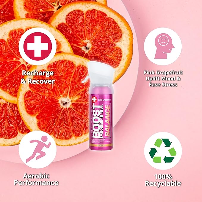 Boost Oxygen Pocket Size Balance Pink Grapefruit Aroma 3L Canister | Respiratory Support for Aerobic Recovery, Altitude, Performance & Health (12 Pack)