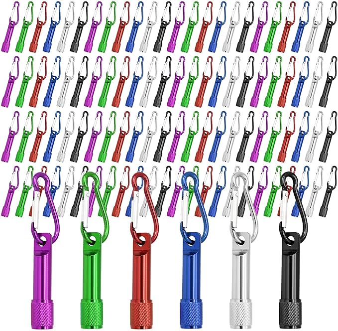 102Pcs Mini Keychain Flashlights Bulk with Metal Carabiner - Ultra-Bright LED Emergency Lights for Camping Cycling, Survival Kits (102)