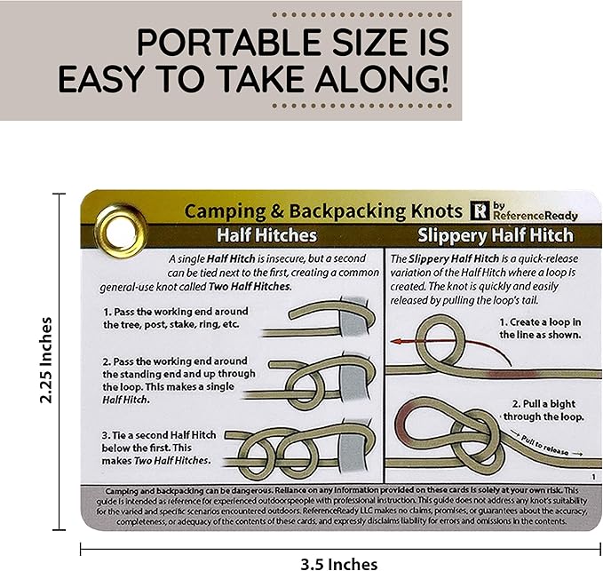 ReferenceReady Outdoor Knots Pocket Guide - Waterproof Knot Tying Cards with Mini Carabiner, 22 Rope Knots for Camping, Backpacking, Scouting and Bushcraft