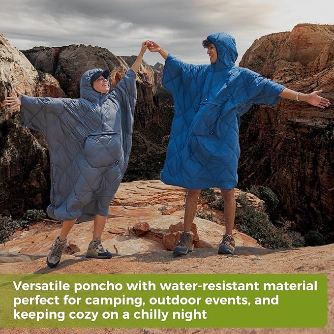 ATEPA Wearable Sleeping Bag, Recycled Water-Resistant Camping Blanket Poncho, Ultralight Packable Stadium Blanket for Outdoor