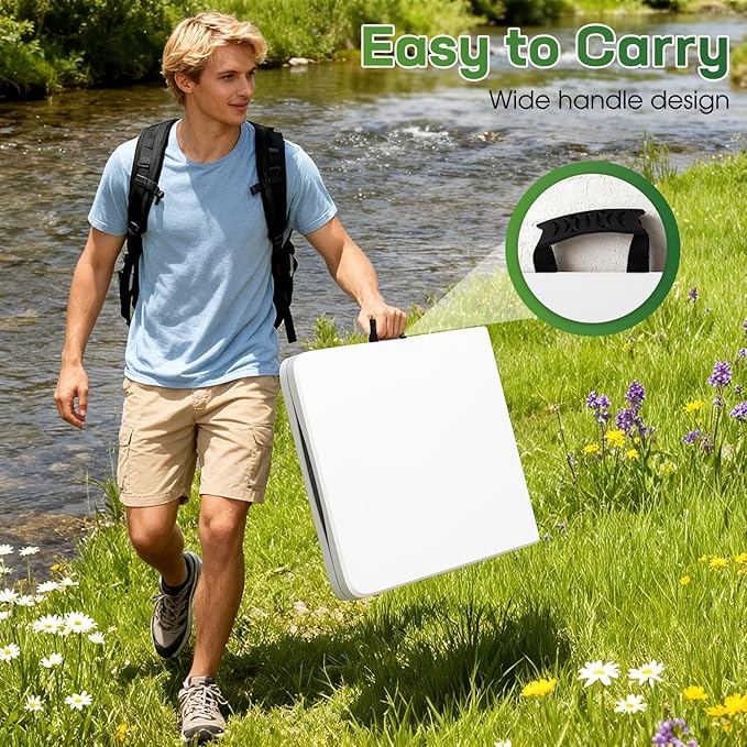 FDW 6 Foot Folding Table, Portable Plastic Table with Carrying Handle Perfect for Indoor, Outdoor, Party, Dining, Wedding, Events, Camping, White