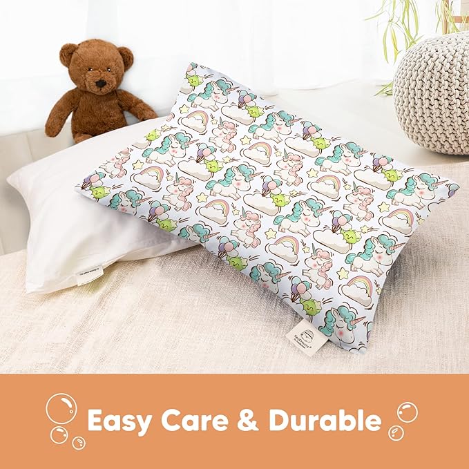 KeaBabies Toddler Pillowcase 13"x18" - Organic Cotton Toddler Pillowcase for Kids,Boys,Girls,Soft & Durable Cotton Cover for Miniature Sleepy Pillows,Cute Colors,Pillow Sold Separately(Unicorn Dreams)