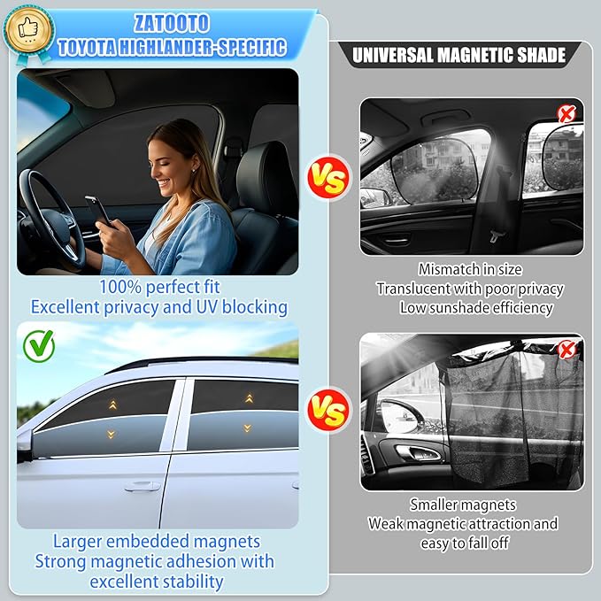 ZATOOTO Car Window Shades for Civic 2017-2024,4 Pcs Magnetic Car Window Covers - 100% Block Light Privacy Curtains, Side Window Sun Shade for Baby Breastfeeding, Sleeping, Camping