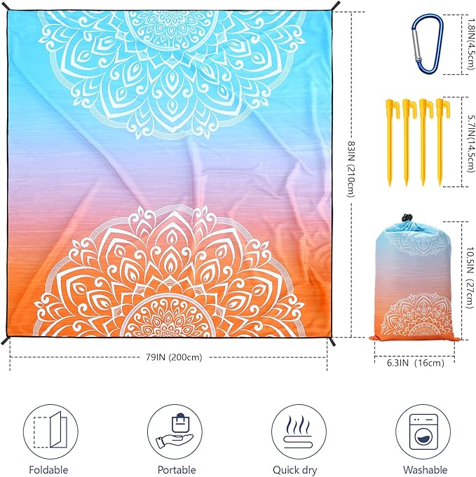 HIHOHO Beach Blanket Waterproof Sandproof Extra Large Beach Mat 79" X 83"/120"x108"for 1-8 Adults Quick Drying Durable Outdoor Picnic Mat for Beach Travel Camping Hiking