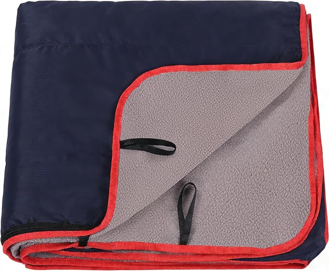 REDCAMP Large Waterproof Stadium Blanket for Cold Weather, Soft Warm Fleece Camping Blanket Windproof for Outdoor Sports, 71"x59" Dark Blue/Grey