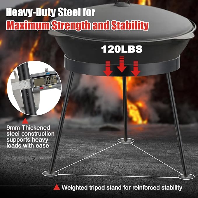 Campfire Tripod for Cooking - Campfire Cooking Equipment, Outdoor Fire Pit Stand, Portable Cast Iron Open Camping Tripod cookware for Dutch Oven,Grill,Lodge,firepit