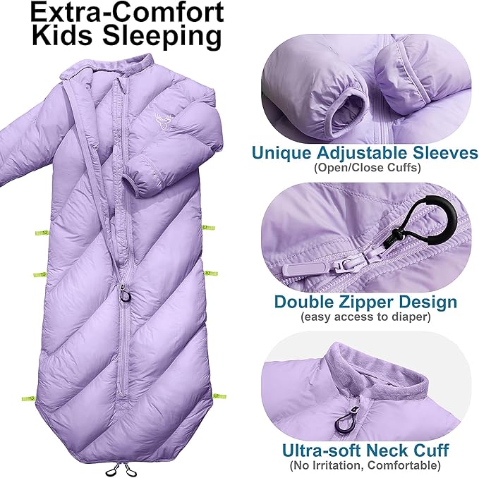 Walkable Toddler Sleeping Bags for Kids, Boys Girls (2T-4T) - Puffy Camping Sleeping Sack for Indoor, Outdoor, Travel, Sleepover, Slumber Party (up to 46 in)- Machine Washable, Lightweight