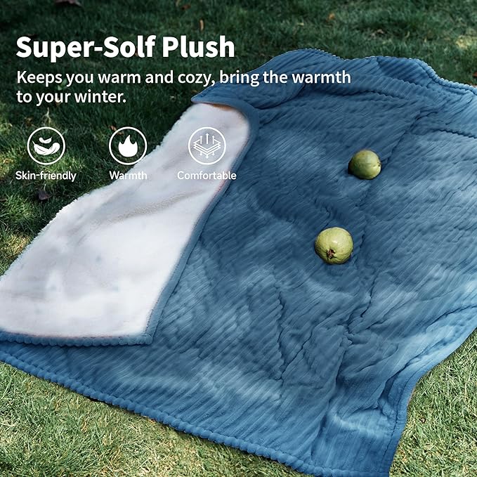 Texciting Heated Blanket Electric Throw 50”X60”-Heating Blanket with 5 Heat Settings-3 Hours Auto Off,ETL Certified,Machine Washable (Blue)