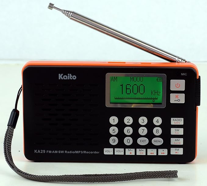 Kaito KA29 All in one World Receiver, with Recorder, AM FM SW Radio and MP3 Player(Black)