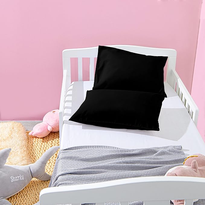 NTBAY Microfiber Toddler Pillowcases with Envelope Closure, 2 Pack 100% Brushed Microfiber Super Soft Travel Kids Nursery Pillow Cases, 14"x20" Fits Pillows Sized 12"x16" 13"x18" 14"x19", Black