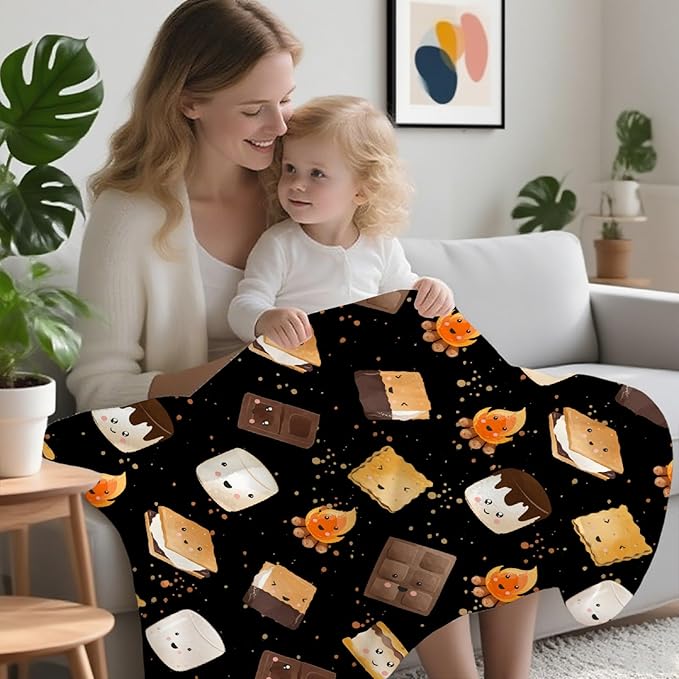 Cute S'Mores Blanket | Ultra Soft Marshmallow Cookie Throw Blanket Gifts for Boys Girls | Roasted Marshmallows Blanket Decor for Couch/Sofa/Travel/Camping All Seasons -60"x80"-Adults/Twin Size