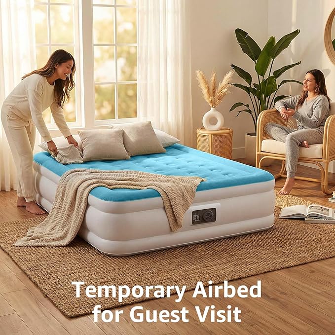 YENING Full Size Air Mattress with Built in Pump Raised Double Blow up Bed Inflatable Camping Airbed Electric 18 Inch Tall Blue