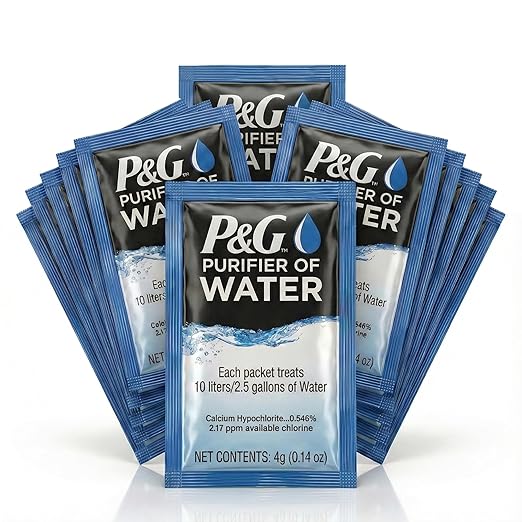 P&G Purifier of Water Portable Water Purifier Packets. Emergency Water Filter Purification Powder Packs for Camping, Hiking, Backpacking, Hunting, and Traveling. (12 Packets)
