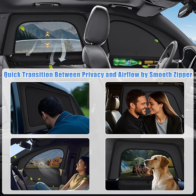 ZATOOTO Car Window Shades for 2019-2024 Toyota RAV4, Double Layer Car Window Covers with Zipper for Airflow & Privacy Toyota RAV4 Side Window Sun Shade Window Screen with Storage Bag for Camping