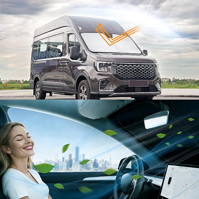 Windshield Sun Shade Custom Fit Ford Transit 2015-2024 2025 2026 Accessories Foldable Sunshade Front Window Protector Keep Your Car Cool