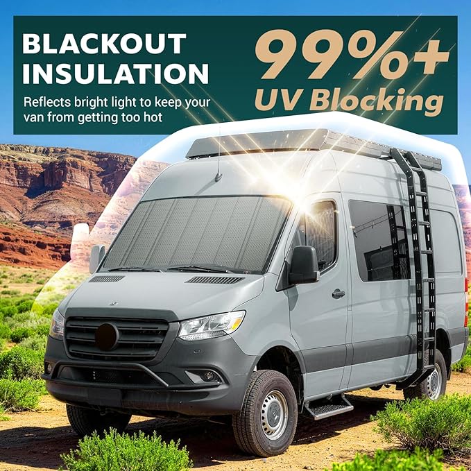 Windshield Cover for Mercedes-Benz Sprinter 2007-2026 NCV3/VS30, Insulated Blackout Sunshade with 5-Layer XPE Foam Core, Extended Edge Fit, AllSeasonGuard