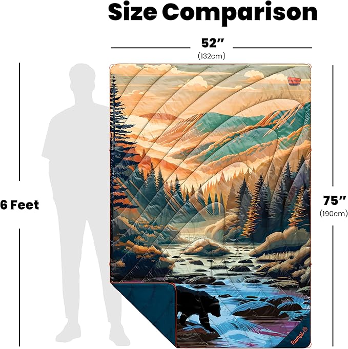 Rumpl Original Puffy National Park Blanket for Camping and Outdoors, Great Smoky Mountains - Bear Crossing - V3
