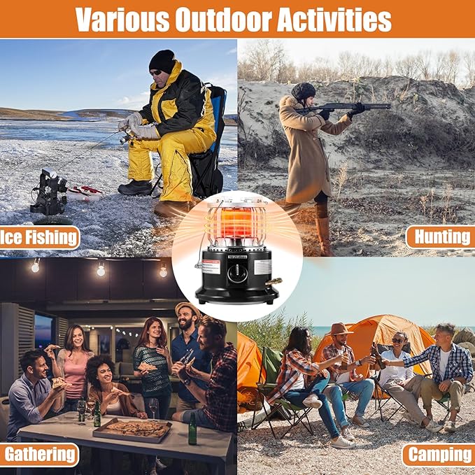 2-in-1 Portable Propane Heater and Stove 13000 BTU Dual Function for Indoor & Outdoor Use Compact Design with Carry Handle for Camping, Garage, Patio, Ice Fishing, Emergency, Black