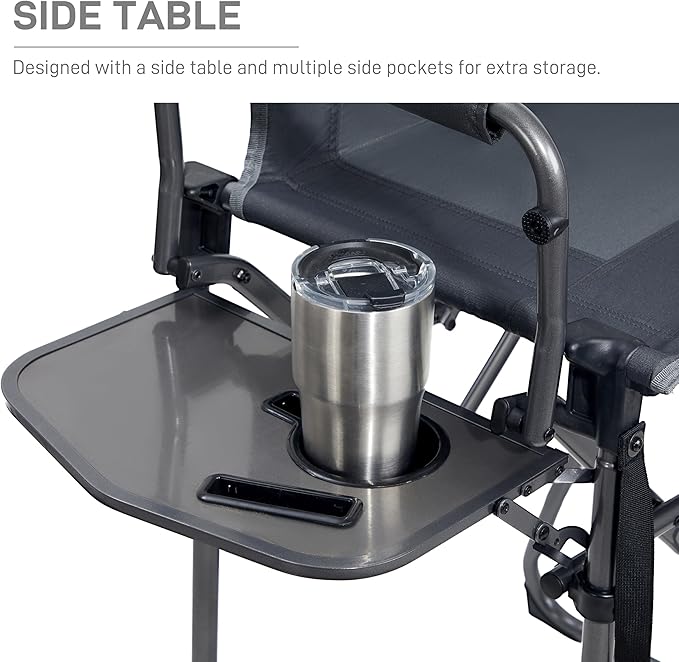 EVER ADVANCED Portable 30.7" Seat Height Tall Folding Camping Chair Directors Chair High Foldable Bar Stool with Side Table for Makeup Artist, Sports Event, Craft Show, Supports 350LBS