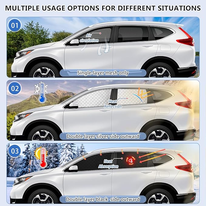 ZATOOTO Car Side Window Sun Shade for Honda CR-V 2017-2022, Double Layer Window Cover with Breathable Mesh Screen and Reversible Blackout Window Shade Design Privacy Curtain & UV Protection