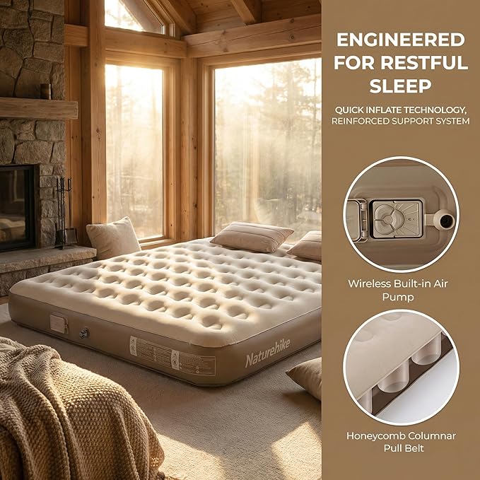 Naturehike California King Air Mattresses with Rechargeable Built-in Pump, Inflatable Mattress, Portable Blow up Mattress, Air Bed for Home, Camping, Guest