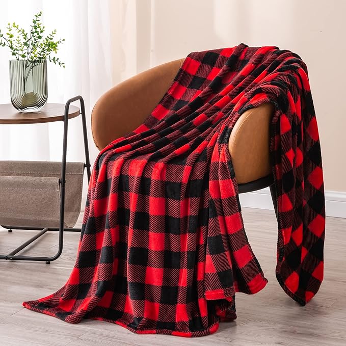 BEDELITE Flannel Blanket for Couch, Red & Black Plaid Fleece Throw Blanket, Soft & Warm Buffalo Plaid Decor Gift Blanket for Women, Men, 50"x60"